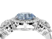 Round Three Stone Halo Engagement Ring Setting for a Fancy Blue Lab-Grown Diamond | Platinum