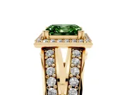 Asscher Cut Halo Engagement Ring Setting for a Fancy Green Lab-Grown Diamond | Two-Row Pave Split Shank | Yellow Gold