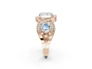 Radiant Cut Three Stone Halo Engagement Ring Setting | Pavé Wave Band | Rose Gold