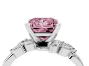 Fancy Pink Princess Cut Diamond Solitaire Ring Set in White gold with Marquise Twist Band and Prong Setting
