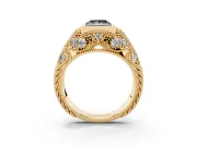 Princess Cut Vintage Bezel Engagement Ring Setting for a Black Center | Milgrain Band | Yellow Gold