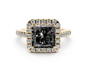 Princess Cut Halo Engagement Ring Setting for a Black Center | Pavé Shoulders | Yellow Gold