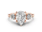 Pear-Shaped Hidden Halo Three Stone Engagement Ring Setting | Pave Gallery | Rose Gold