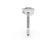 Heart-Shaped Milgrain Halo Engagement Ring Setting for a Fancy Pink Lab-Grown Diamond | Pavé Band | Sterling Silver