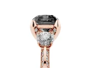 Cushion Cut Hidden Halo Three Stone Engagement Ring Setting for a Black Center | Rose Gold