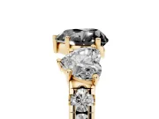 Fancy Black Heart Cut Diamond Three-Stone Ring Set in Yellow gold with Pavé Band