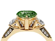 Heart-Shaped Hidden Halo Three Stone Engagement Ring Setting for a Fancy Green Lab-Grown Diamond | Yellow Gold
