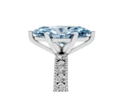 Fancy Blue Marquise Cut Diamond Solitaire Ring Set in White gold with Slim Pavé Band and Prong Setting