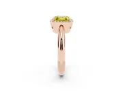 Fancy Yellow Asscher Cut Diamond Halo Engagement Ring Set in Rose gold with Plain Split Shank and Prong Setting