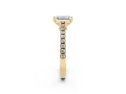 Emerald Cut Diamond Solitaire Engagement Ring Set in Yellow gold with Delicate Pavé Band and Prong Setting