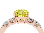Fancy Yellow Cushion Cut Diamond Five-Stone Prong Set Engagement Ring Set in Rose gold with Channel Band