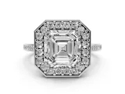 Asscher Cut Halo Engagement Ring Setting | Polished Halo Rim | Platinum