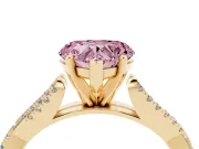 Fancy Pink Heart Cut Diamond Solitaire Engagement Ring Set in Yellow gold with Twisted Pavé Band and Prong Setting