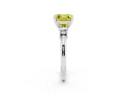 Fancy Yellow Three-Stone Asscher Cut Diamond Ring Set in Silver with Prong Setting and Plain Band