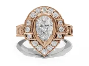 Pear-Shaped Vintage Halo Engagement Ring Setting | Art Deco Side Panels | Rose Gold