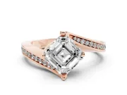 Asscher Cut Diamond Solitaire Ring Set in Rose gold with Intertwined Pavé Twist Band