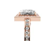 Princess Cut Diamond Halo Pavé Split Shank Ring Set in Rose gold with Prong Setting