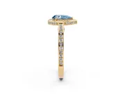 Fancy Blue Pear Cut Diamond Halo Pavé Split Shank Ring Set in Yellow gold with Prong Setting