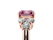 Fancy Pink Asscher Cut Diamond Cluster Ring Set in Rose gold with Round Accent Stones and Prong Setting on a Plain Band