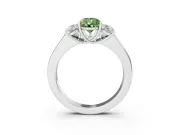 Fancy Green Three-Stone Pear Cut Diamond Ring Set in White gold with Matching Prong Settings and Plain Band