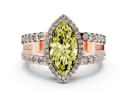 Fancy Yellow Marquise Cut Diamond Halo Ring Set in Rose gold with Pavé Split Shank and Prong Setting