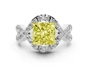 Fancy Yellow Princess Cut Diamond Solitaire Twist Band Pavé Engagement Ring Set in Silver