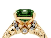 Fancy Green Asscher Cut Diamond Filigree Halo Engagement Ring Set in Yellow gold with Prong Setting