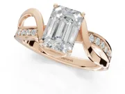 Emerald Cut Bypass Solitaire Engagement Ring Setting | Pavé and Plain Strands | Rose Gold