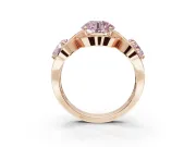 Round Three Stone Halo Engagement Ring Setting for a Fancy Pink Lab-Grown Diamond | Pavé Wave Band | Rose Gold