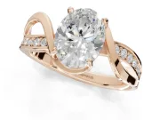Oval Bypass Solitaire Engagement Ring Setting | Pavé and Plain Strands | Rose Gold