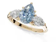 Pear-Shaped 3-Stone Engagement Ring Setting for a Fancy Blue Lab-Grown Diamond | Yellow Gold