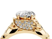 Heart-Shaped Leaf Bypass Engagement Ring Setting | Pave Leaf Accents | Yellow Gold