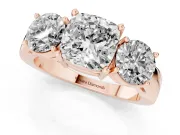 Cushion Cut Three Stone Engagement Ring Setting | Wide Plain Band | Rose Gold