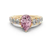 Fancy Pink Pear Cut Diamond Pavé Engagement Ring Set in Yellow gold with Prong Setting