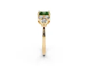 Fancy Green Asscher Cut Diamond Solitaire Ring Set in Yellow gold with Cluster Accents on Each Side