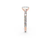 Radiant Cut Shared Prong Engagement Ring Setting | Two-Row Band | Rose Gold