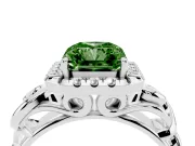 Fancy Green Radiant Cut Diamond Halo Ring Set in Silver with Scrollwork Band and Prong Setting