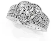 Heart Cut Diamond Halo Ring Set in Silver with Accent Split Shank and Prong Setting