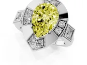 Fancy Yellow Pear Cut Diamond Milgrain Halo Ring Set in Silver with Split Shank