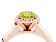 Fancy Yellow Radiant Cut Diamond Halo Ring Set in Rose gold with Cathedral Band and Prong Setting