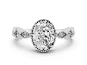 Oval Cut Diamond Milgrain Marquise Twist Band Ring Set in Platinum with Prong Setting