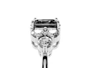 Fancy Black Asscher Cut Diamond Solitaire Ring Set in Platinum with Cluster Accents on Each Side