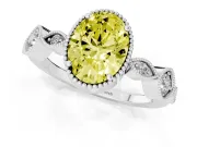 Fancy Yellow Oval Cut Diamond Vintage-Inspired Milgrain Ring Set in White gold with Marquise Stations of Round Accents