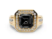 Asscher Cut Halo Engagement Ring Setting for a Black Center | Channel-Set Split Shank | Yellow Gold