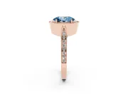 Fancy Blue Oval Cut Diamond Halo Engagement Ring Set in Rose gold with Accent Split Shank Band