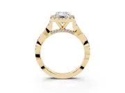 Emerald Cut Halo Engagement Ring Setting | Pavé Twist Band | Yellow Gold
