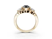 Fancy Black Oval Lab-Grown Diamond Three-Stone Ring Set in Yellow Gold with Split Shank and Prong Setting