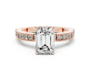 Emerald Cut Vintage Pavé Solitaire Engagement Ring Setting | Milgrain Edges | Rose Gold