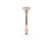 Emerald Cut Diamond Solitaire Engagement Ring Set in Rose gold with Delicate Pavé Band and Prong Setting