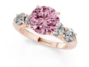 Round Five Stone Engagement Ring Setting for a Fancy Pink Lab-Grown Diamond | Plain Band | Rose Gold